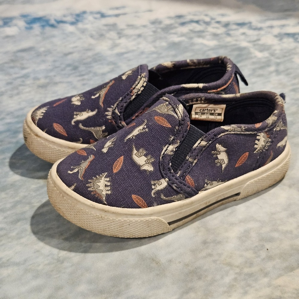 Carter's Toddler Boys Dinosaur Slip On Shoes Blue Canvas Size C6